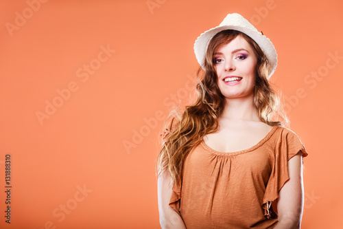 Lovely girl in summer clothes woman tourist.