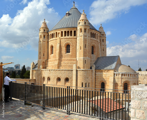 JERUSALEM ISRAEL 27 10 16: Hagia Maria Sion Abbey is a Benedictine abbey on Mount Zion formerly known as the Abbey of the Dormition of the Virgin Mary name changed in 1998 as church of Hagia Sion photo