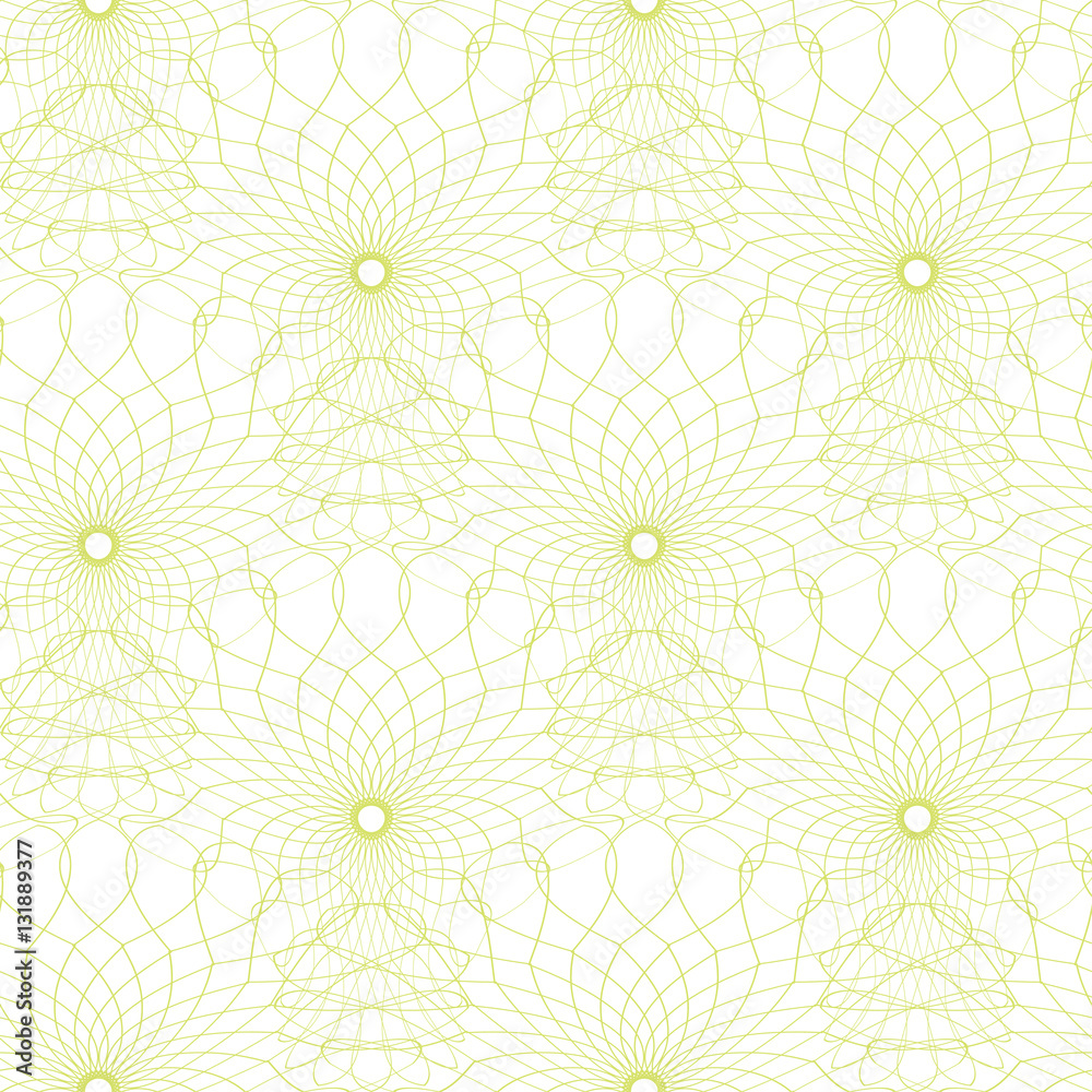 Seamless abstract guilloche ornament on white background. Elegant vector pattern illustration for invitations, banknotes, diplomas, certificates, tickets and other papers security or wrapping design 