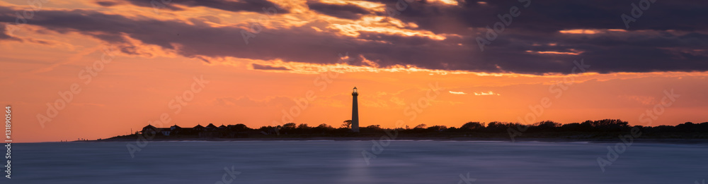 Ultra wide panorama of Cape May Lighthouse at Sunset 