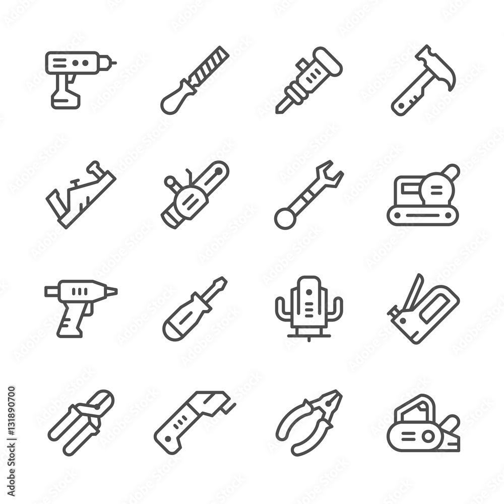 Set line icons of electric and hand tool