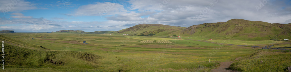 Lush Green Farmland in Iceland 
