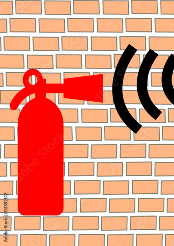 extincteur ,pictogramme sur mur en briques
