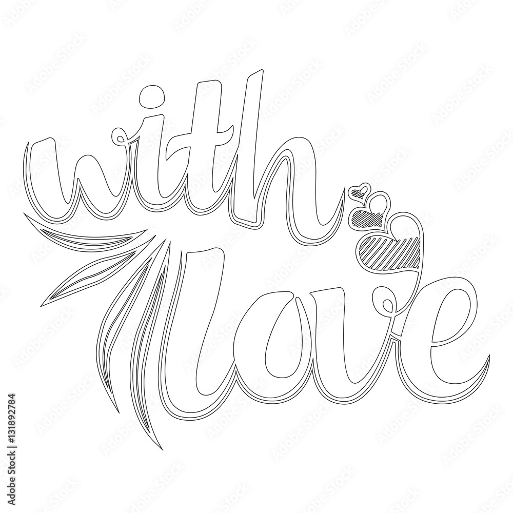 Fototapeta premium Decorative Text With Love. Coloring book for adult and older children. Doodle patterns