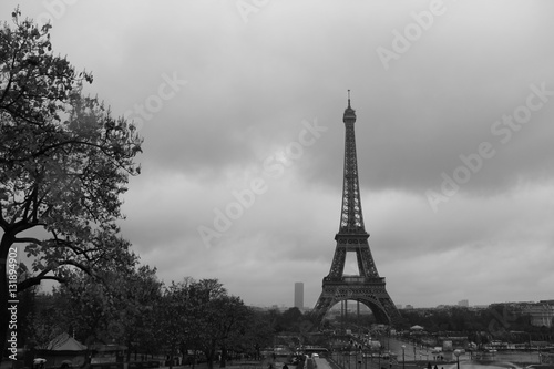 Fototapeta Naklejka Na Ścianę i Meble -  Blick auf den Eifelturm Paris im Herbst bei Regen