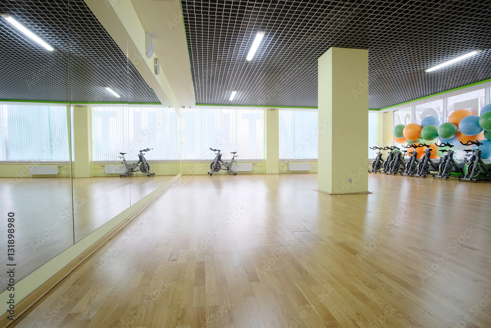 Fitness hall with the sport bikes in it Fitness hall with the sport bikes in it