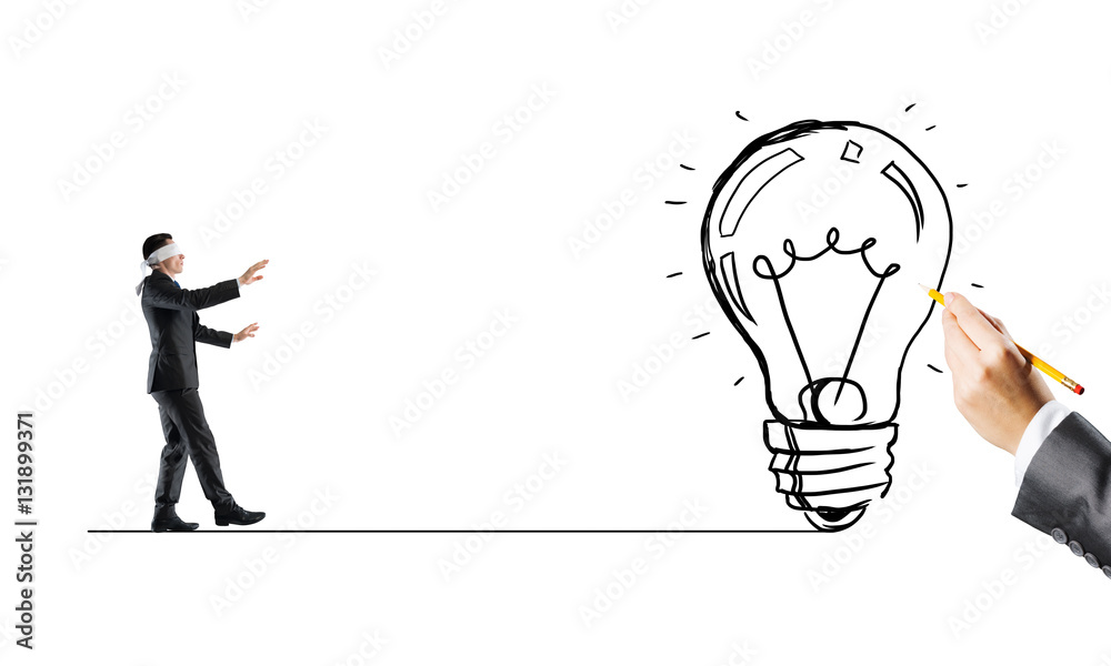 Concept of risk and difficulty with blind businessman steping carefully Concept of risk and difficulty with blind businessman steping carefully