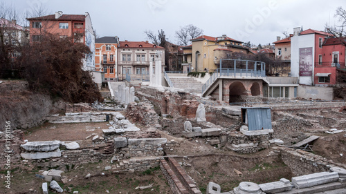 PLOVDIV, BULGARIA - DECEMBER 30 2016: Ruins of Roman Odeon in city of Plovdiv, Bulgaria