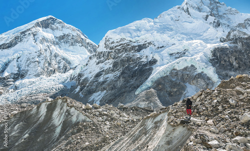 View of the Khumbutse (6639 m) from Khumbu glacier near EBC - Nepal photo