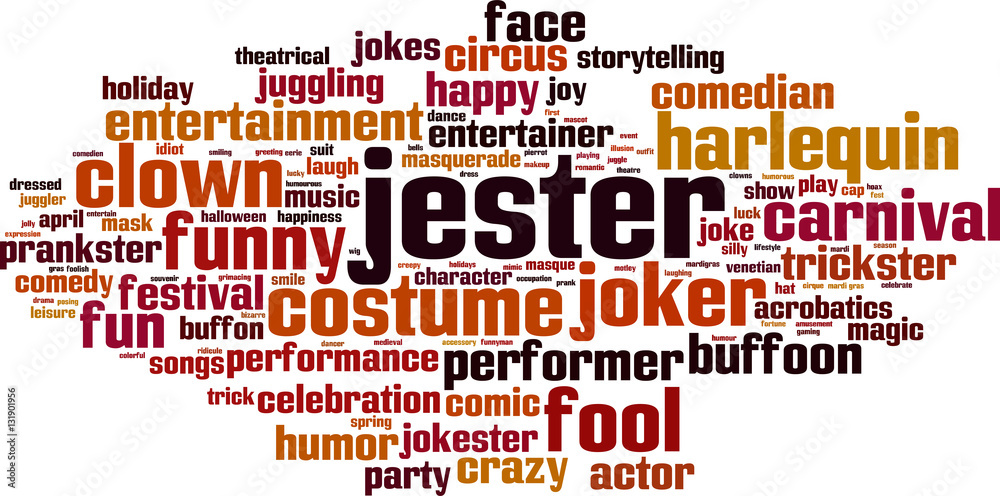Jester word cloud concept. Vector illustration