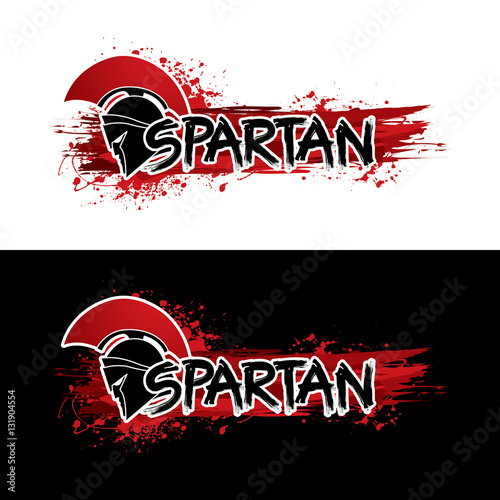 Spartan text designed with helmet warrior graphic vector.
