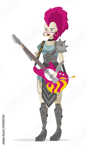 heavy metal glam pale girl with guitar
