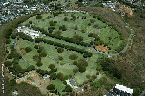 Aerial view of Punchbowl Cemetery or the National Memorial Cemet