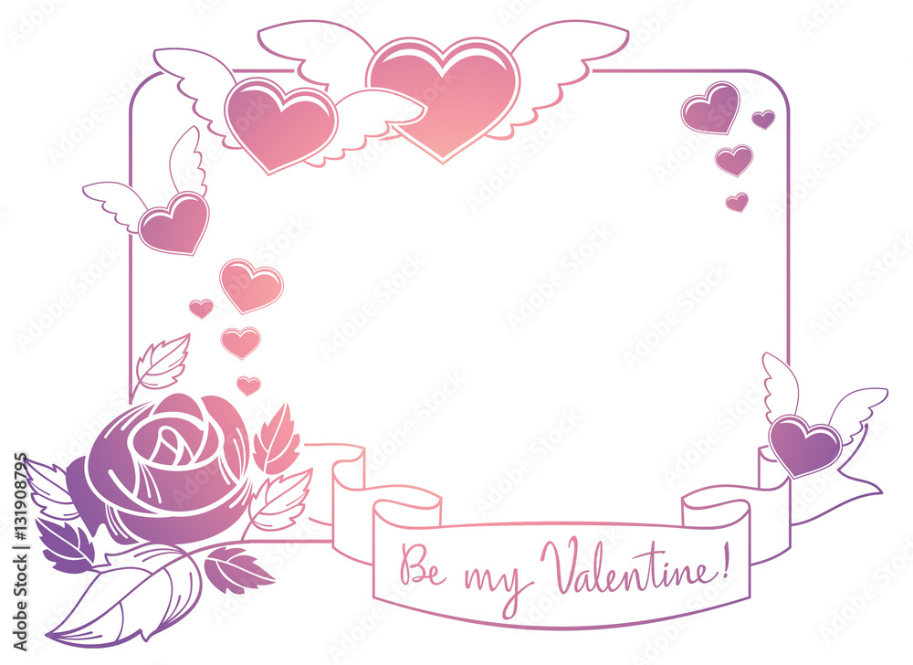 Valentine label with roses and hearts.