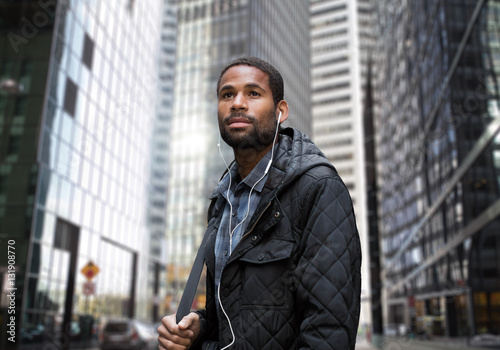 Young African American man in business district