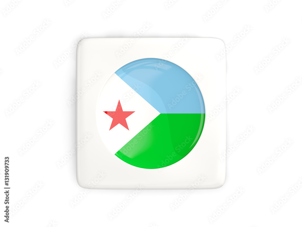 Square button with round flag of djibouti Square button with round flag of djibouti