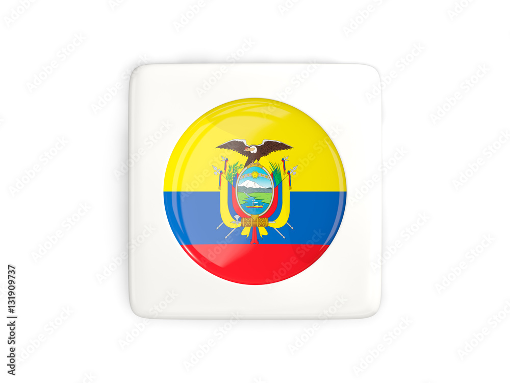 Square button with round flag of ecuador Square button with round flag of ecuador