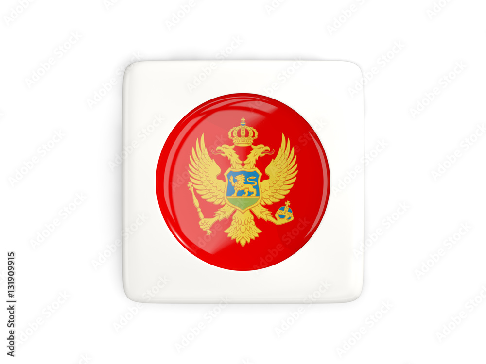 Square button with round flag of montenegro Square button with round flag of montenegro