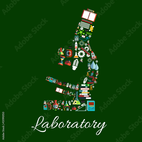 Laboratory microscope symbol with science items