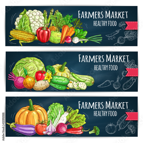 Farmers Market banners with sketched vegetables