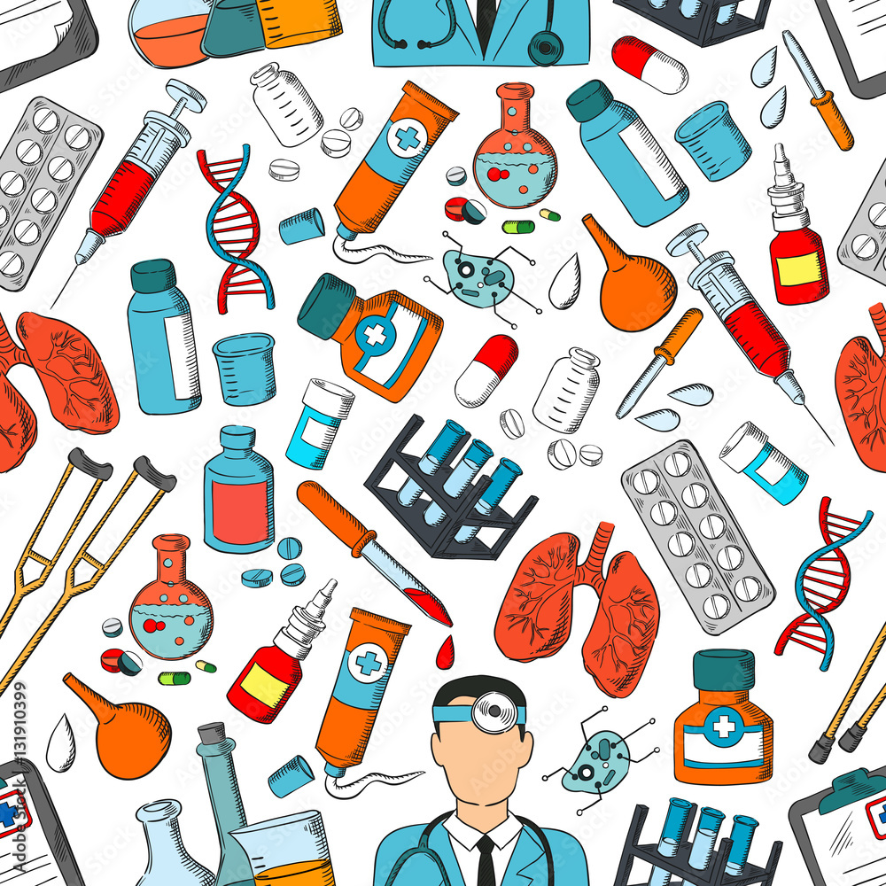 Medicine tools and teatment seamless pattern Medicine tools and teatment seamless pattern