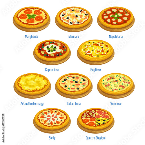 Pizza icons. Italian cuisine menu elements