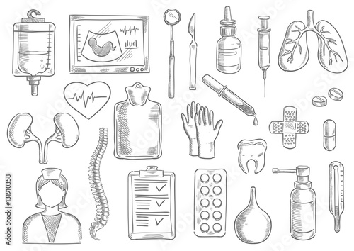 Medical vector sketch isolated icons
