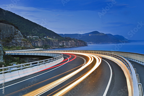 Sea Cliff Bridge Road Bends Lighs Dark