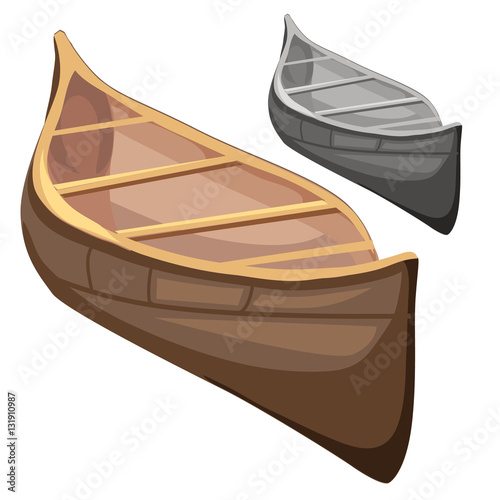 Classic wooden boat in cartoon style. Vector