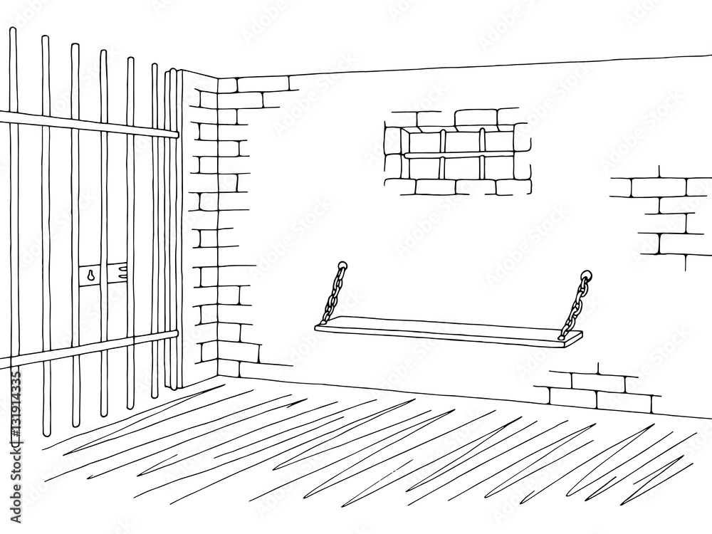 Prison jail interior graphic black white sketch illustration vector 素材庫