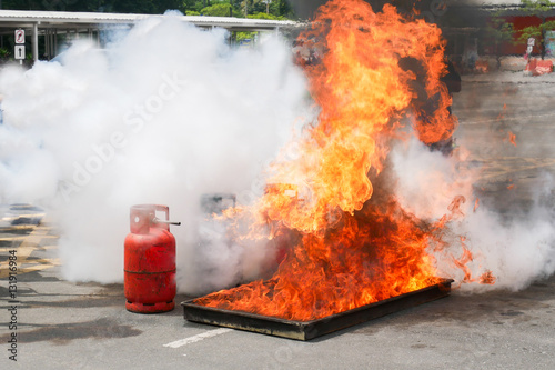 Foto Practice a fire drill outdoor
