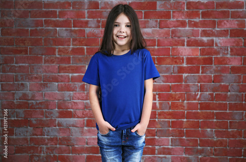 Little girl in blank blue t...