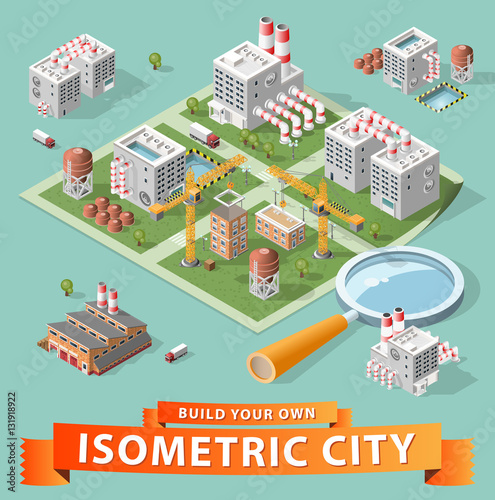 Build Your Own Isometric City. Vector Elements.