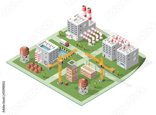 Set of Isolated High Quality Isometric City Elements on White Background.