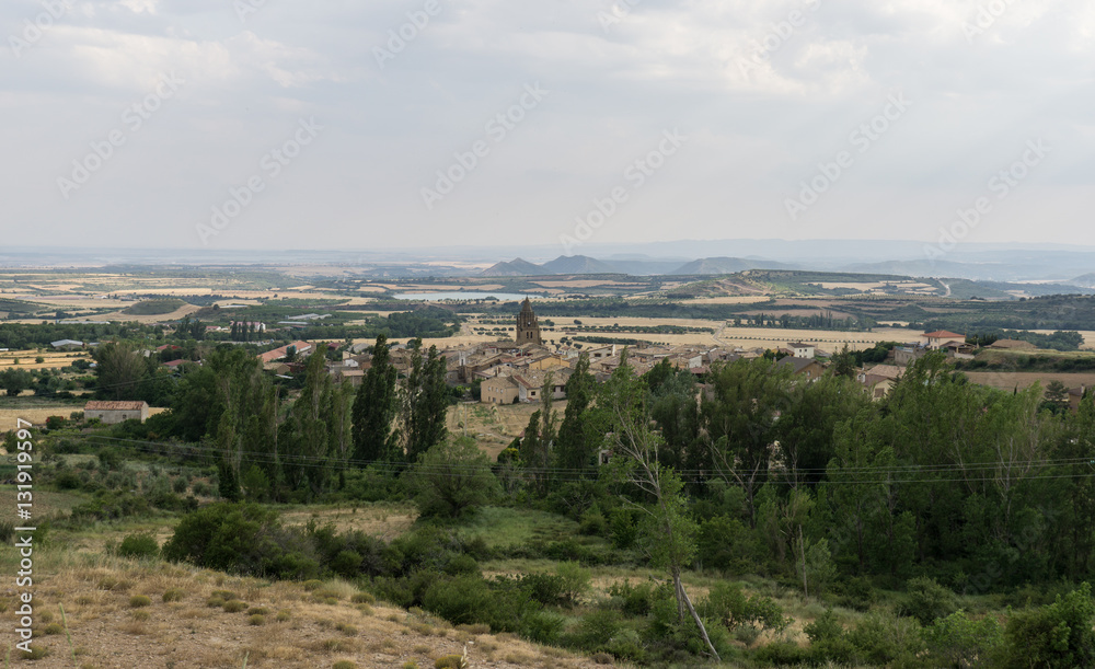 Panoramic views of Loarre, Aragon, Huesca, Spain from atop the village, Castle of Loarre