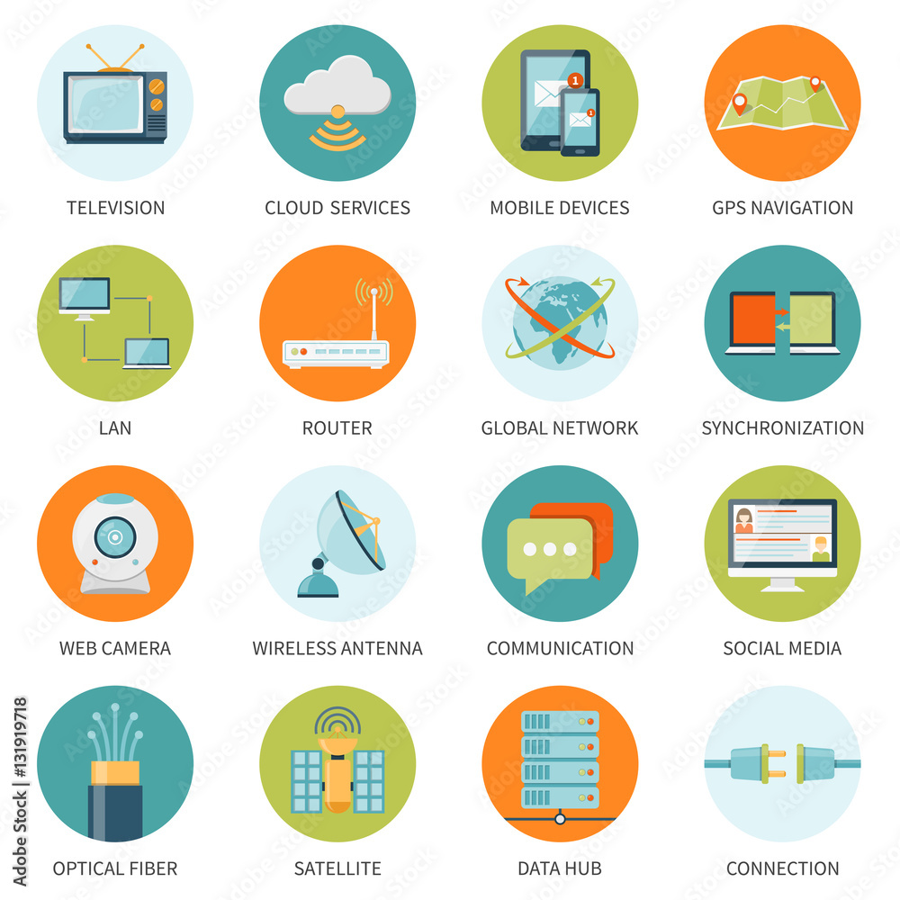Telecommunication Icons In Colored Circles Telecommunication Icons In Colored Circles