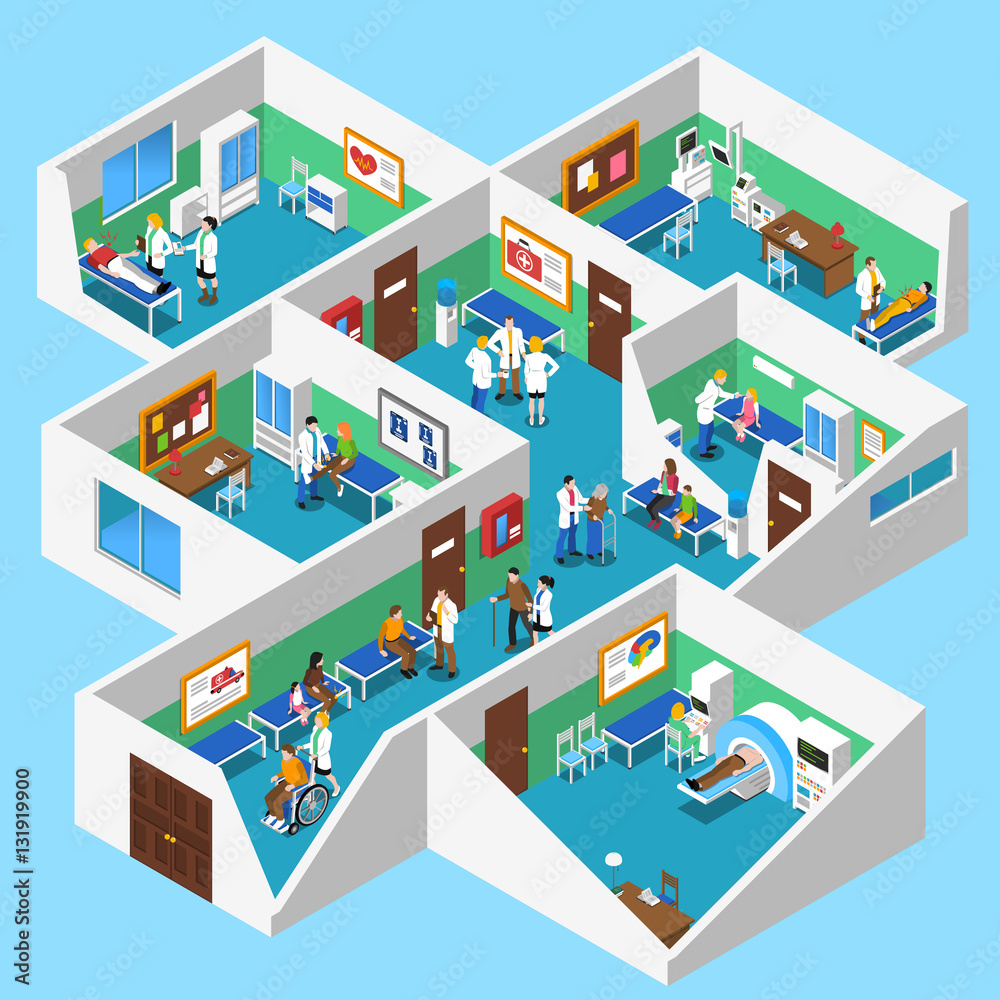  Hospital Facilities Interior Isometric View Poster 