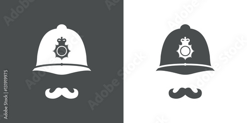 Icono plano casco policia britanico con bigote gris y blanco photo
