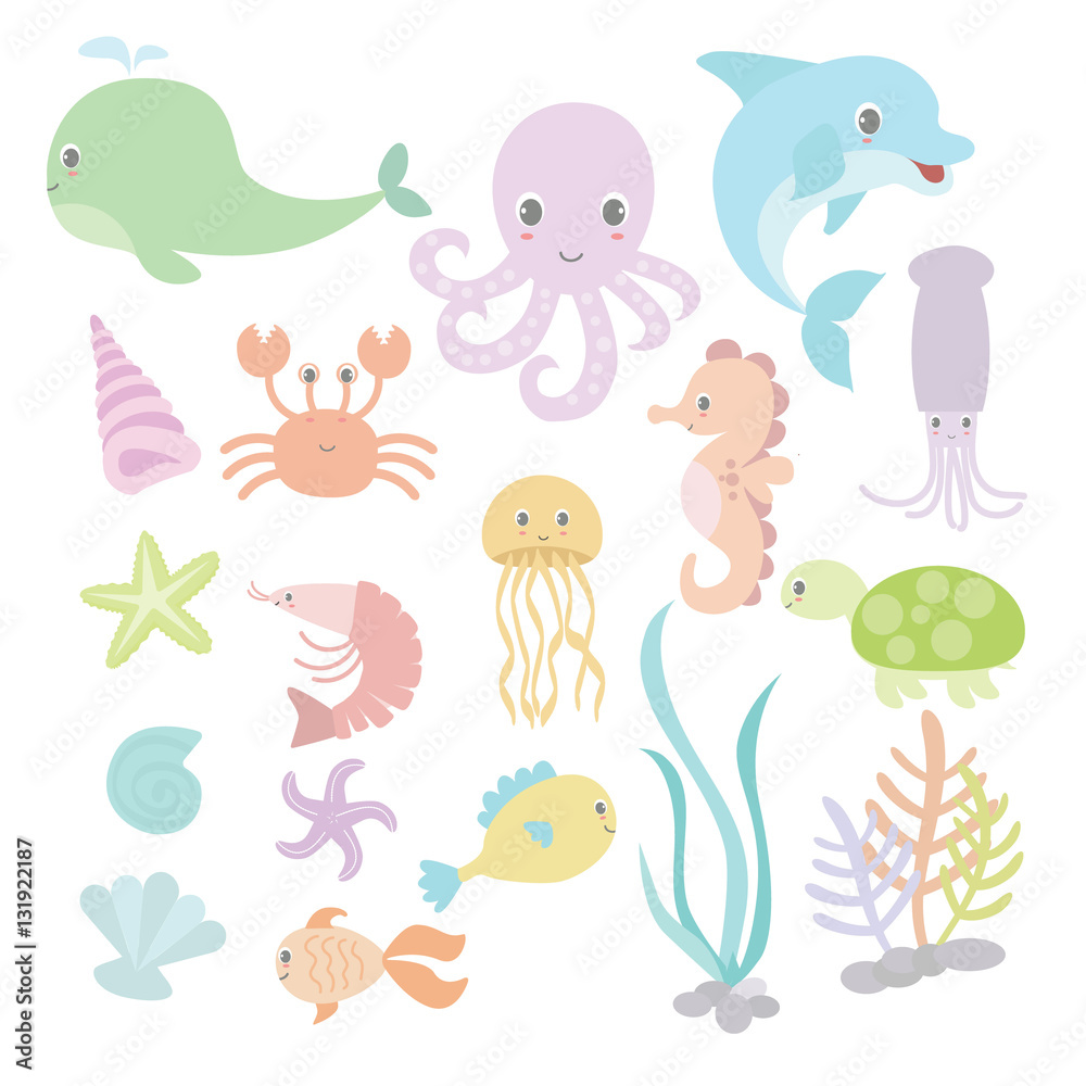 Cute under the sea with variation style and pastel colour Cute under the sea with variation style and pastel colour