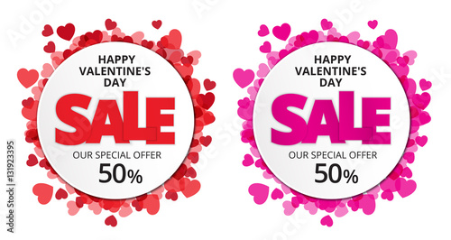 Valentine love label with red and pink heart