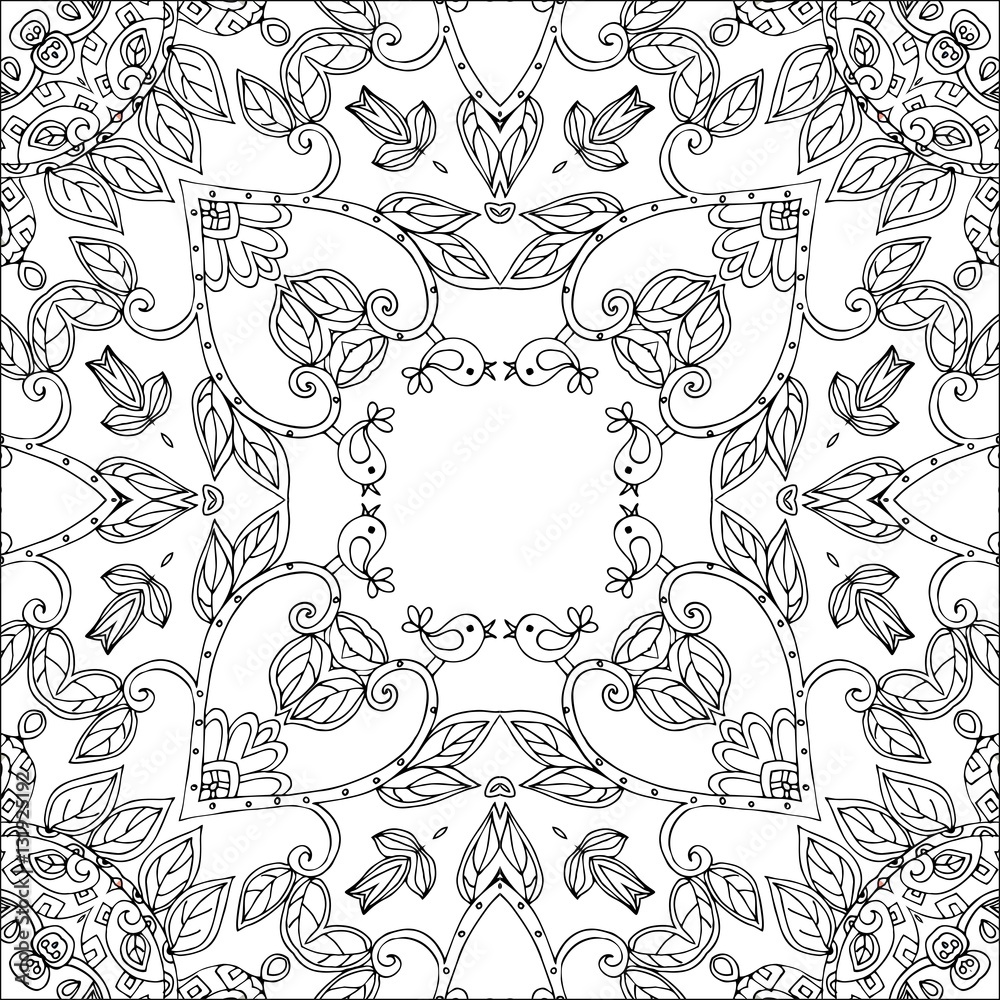 Fototapeta premium Sketch for adult antistress coloring page. Hand drawn doodle ornament. Vector illustration. Coloring your bandana.