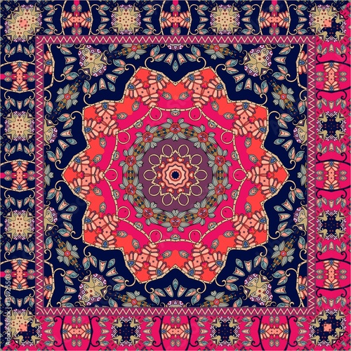 Carpet. Tablecloth. Shawl. Bandana. Vector. Boho style. Indian motives.