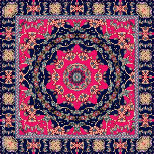 Carpet. Tablecloth. Shawl. Bandana. Vector. Boho style. Pillowcase.
