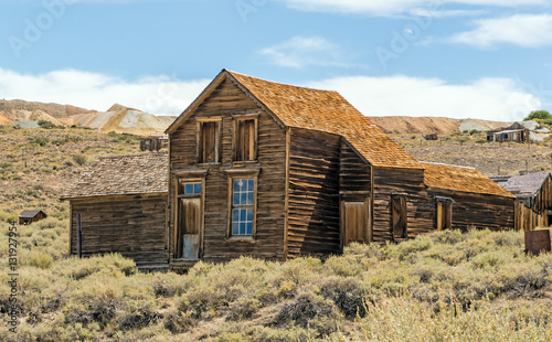 Abandoned dwellings in the 19th Century gold mining ghost town of Bodie, California, a State Historic Park