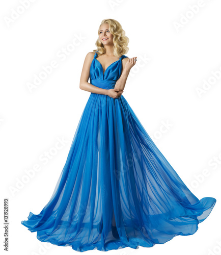 Woman Fashion Long Prom Dress, Elegant Girl Ball Gown, Blue Clothes