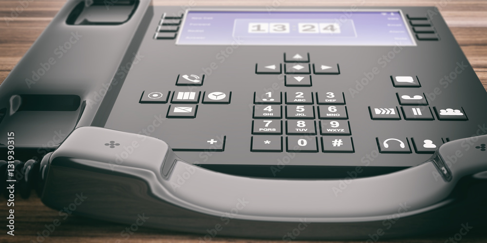Office telephone on wooden background. 3d illustration Office telephone on wooden background. 3d illustration