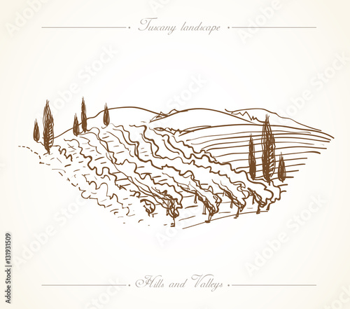 Tuscany Landscape hand drawn illustration