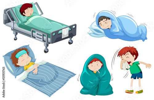 Kids being sick in bed