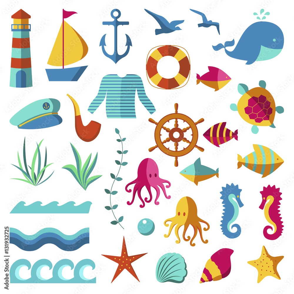 Obraz premium Nautical and marine icons.