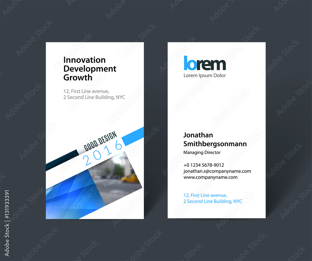 Fototapeta premium Vector business card template with rectangular diagonal for PR,